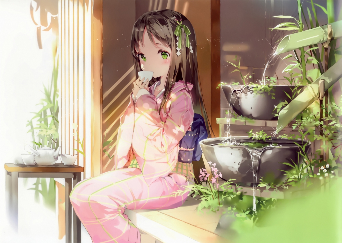 美女品茗小憩时光，精选4K壁纸与动漫美图，高清4000x2845画质，一键下载