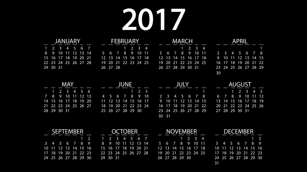 2017年精美日历，4K高清壁纸图片，4000x2250分辨率，免费下载
