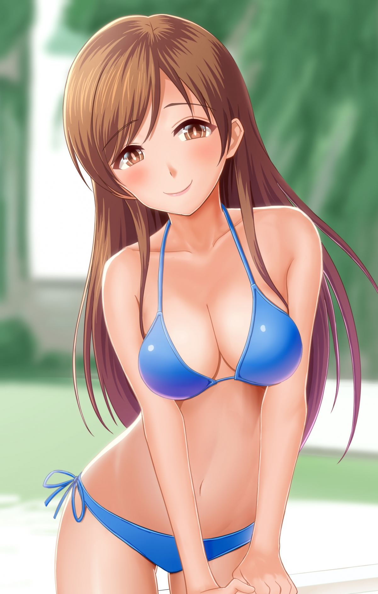 高清4K手机壁纸，蓝色比基尼甜美刘海女生，精致1293x2031像素，一键下载