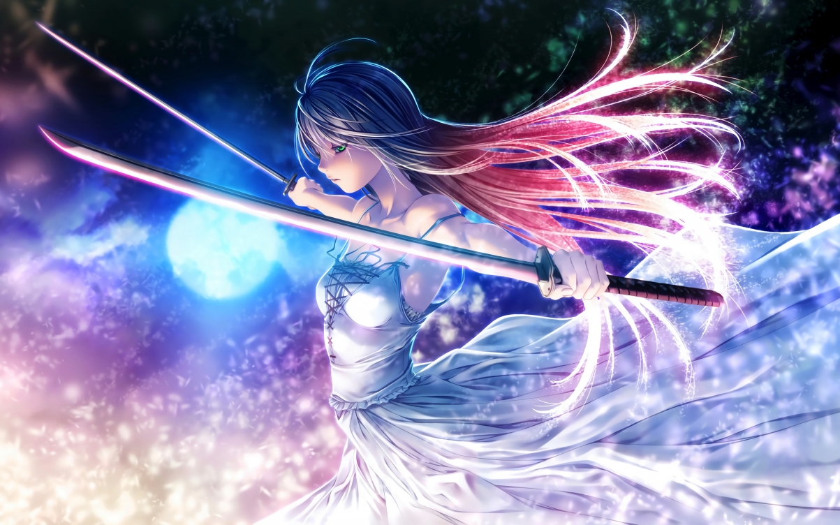 绝美长发二次元女生，武士刀风采6K动漫图片，4K高清壁纸下载，6912x4320超高清