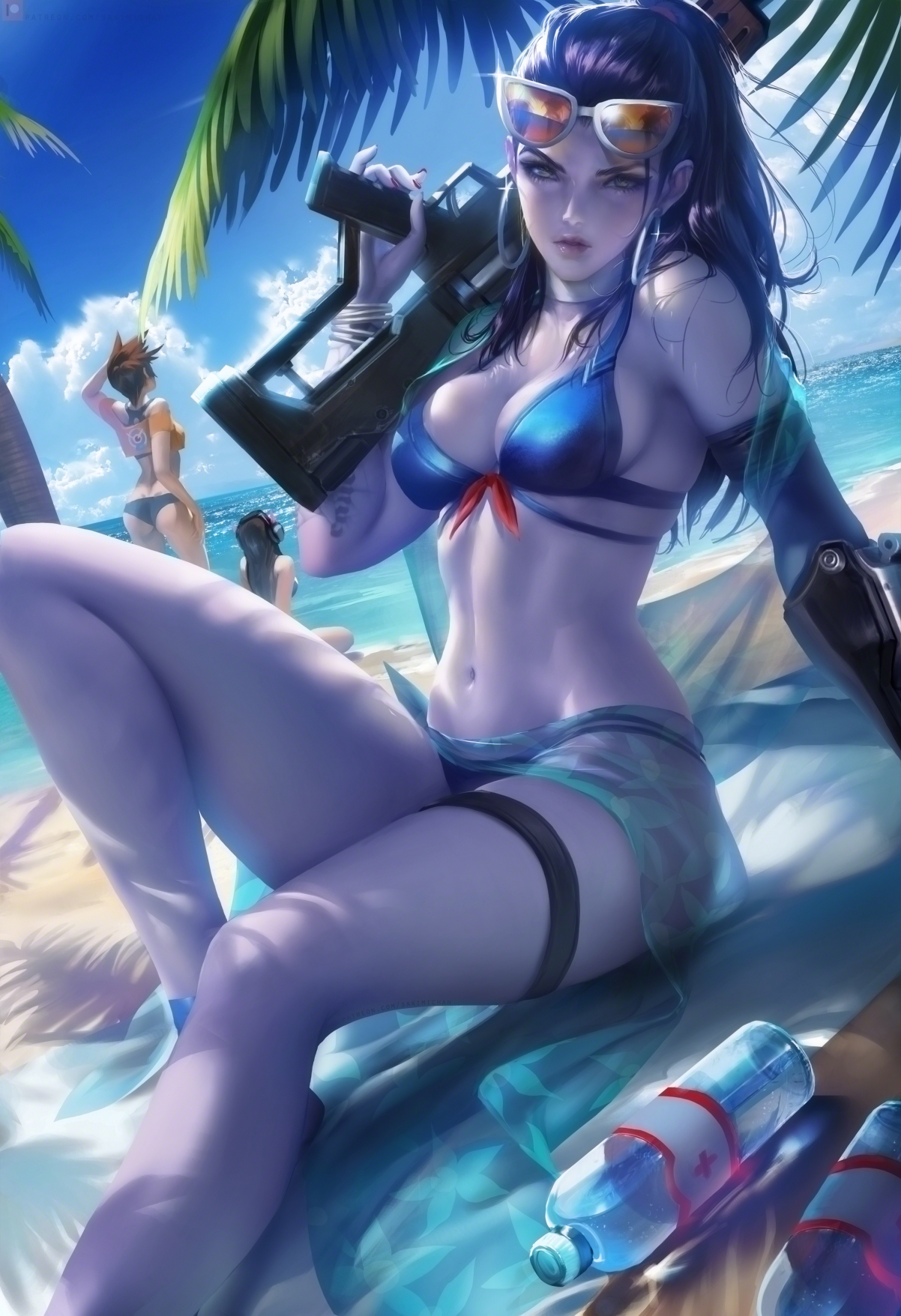 守望先锋英雄海滨假日壁纸，黑百合、D.Va、猎空比基尼风采，超清4K竖屏手机壁纸下载