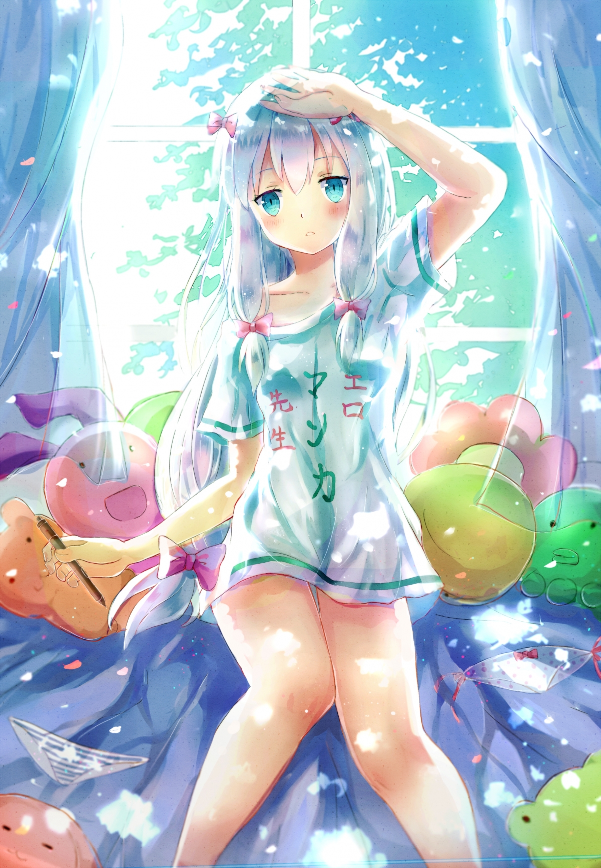 蓝色眼眸萌动少女动漫壁纸，4K超高清全面屏手机美化图，1801x2600大图下载