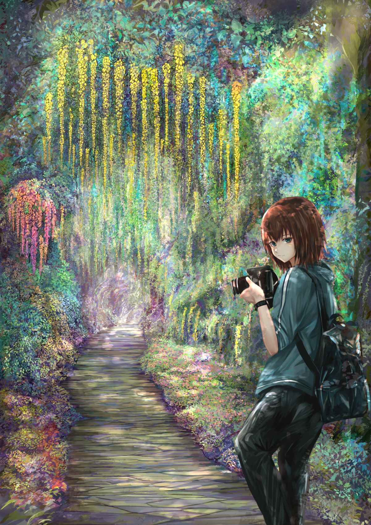 女孩花园写真，相机捕捉美景，4K高清壁纸下载（1447x2046）