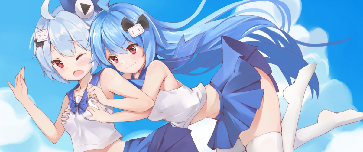 大海与蓝天之美，2233娘动漫壁纸，4K高清3440x1440，免费下载