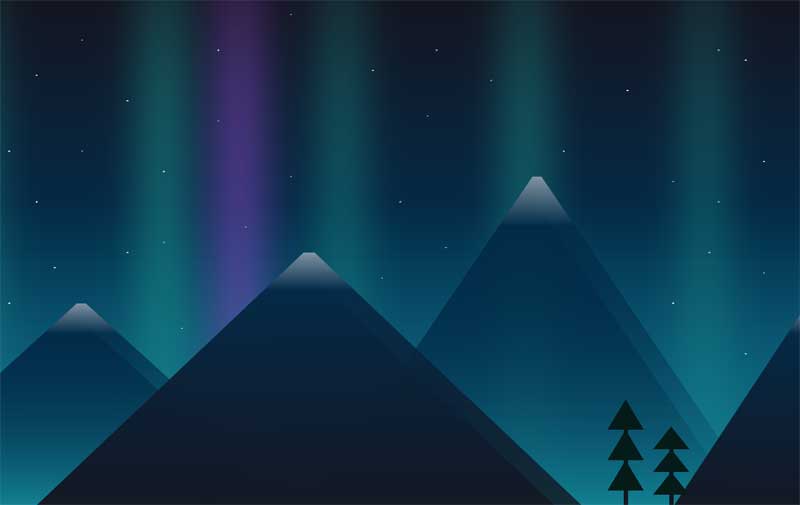 夜晚山上北极光动画特效