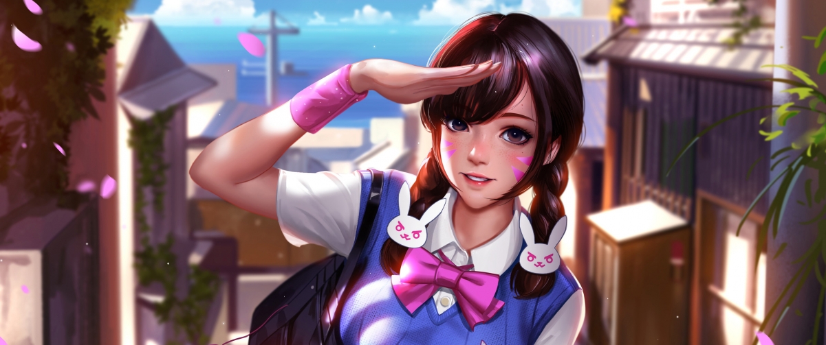DVA校服风采，守望先锋Overwatch 4K带鱼屏壁纸，3440x1440超清下载