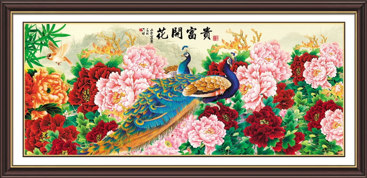 花开富贵画框，超清4K背景图片，高清壁纸下载（4134x2008）