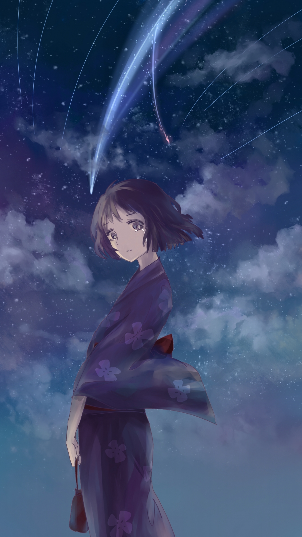 你的名字·宫水三叶，唯美星空竖屏4K壁纸，高清2700x4800，免费下载