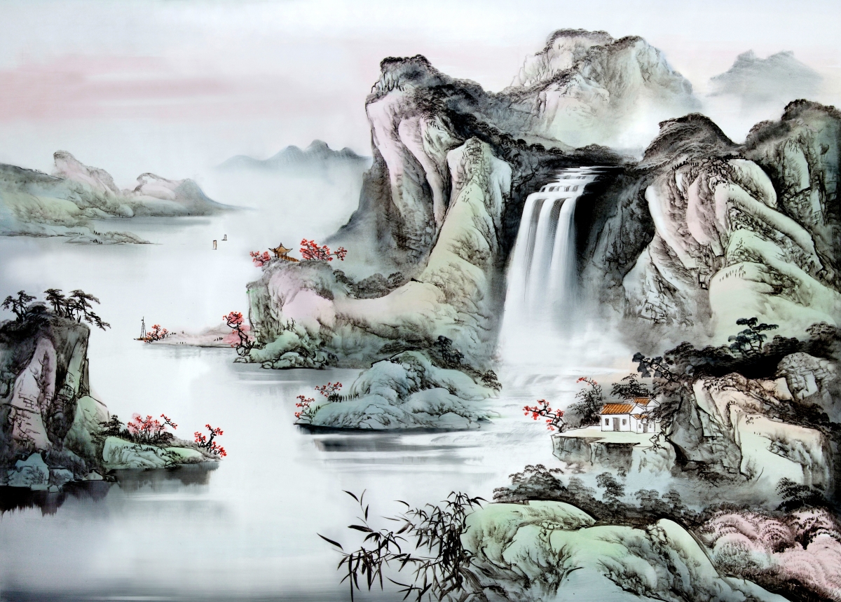 水墨山水高清4K壁纸，绝美风景画，4000x2863分辨率，免费下载