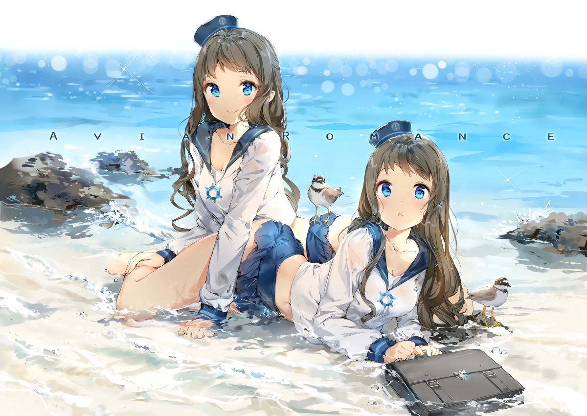 舰队水手服少女，海边沙滩风情，超清5K动漫壁纸下载