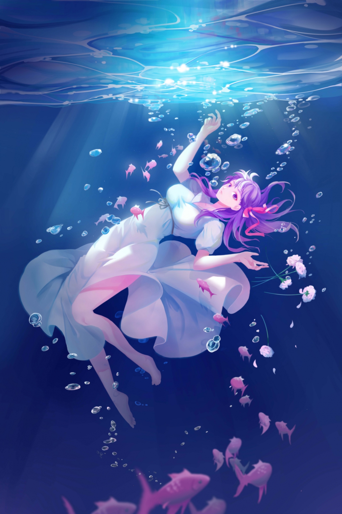 Fate/stay night HF，绝美水下少女，竖屏4K手机壁纸，高清大图2731x4096，一键下载