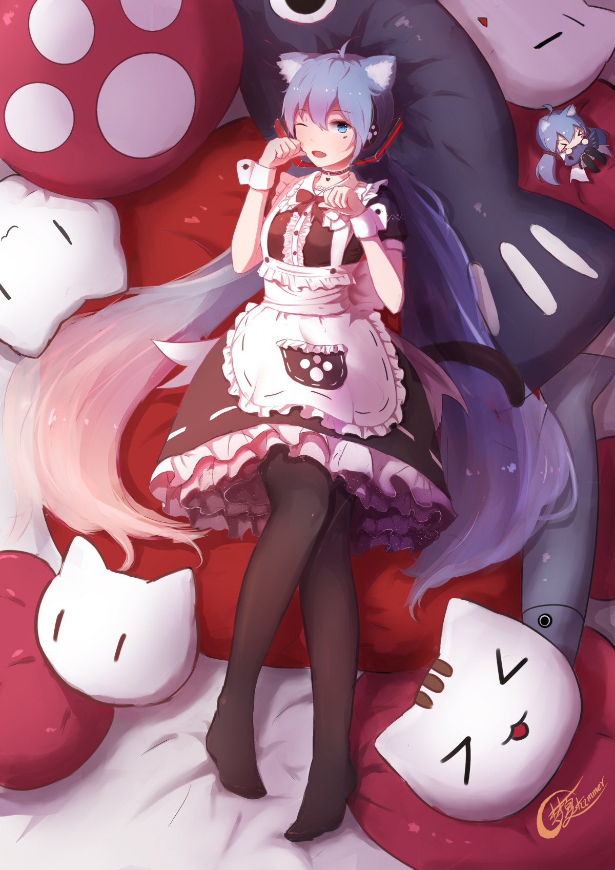 初音未来Miku猫耳女仆装，超清4K手机壁纸，2480x3507高清下载