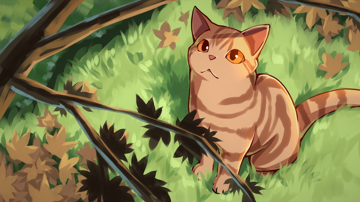 森林猫手绘插画，绝美4K动漫壁纸，高清3840x2160，一键下载！