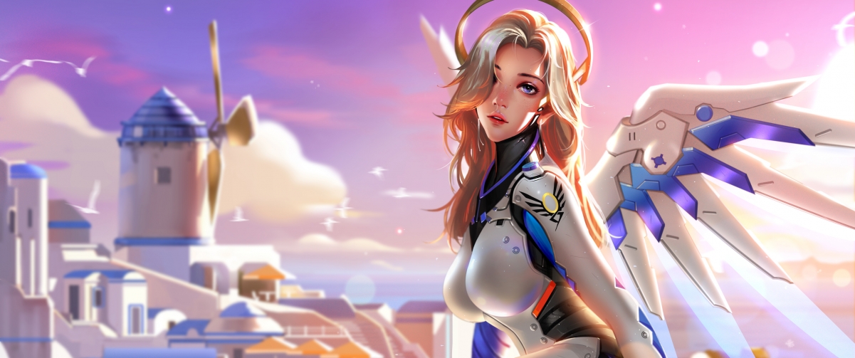 守望先锋天使Mercy绝美英雄壁纸，4K高清3440x1440，免费下载