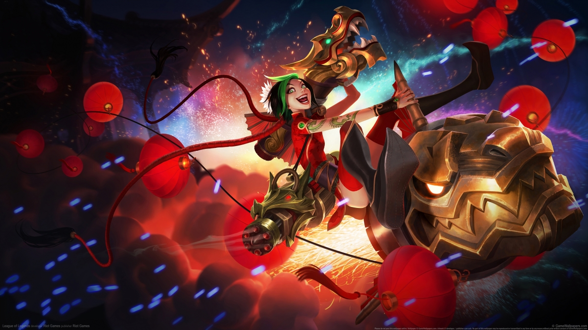 LOL金克丝暴走神姿，神龙烈焰4K超清壁纸，3840x2160高清下载