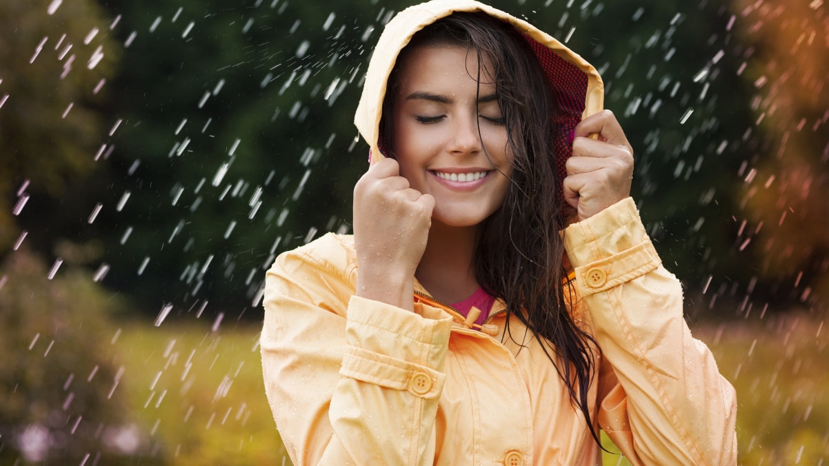 高清4K壁纸下载，雨中女孩，防水夹克，摄影精选，3840x2160超清画质