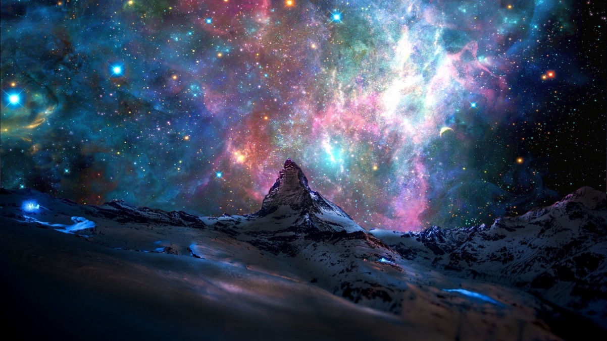 马特宏峰夜景，太空山星光璀璨，4K高清风景摄影图片，精美壁纸1920x1080免费下载