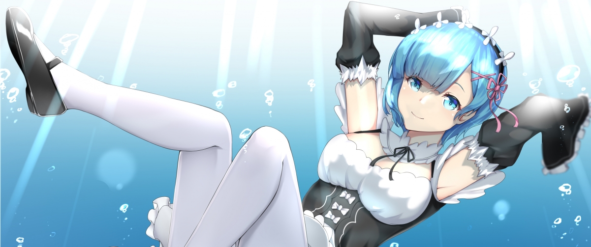 雷姆4K超清壁纸，从零开始的异世界生活，水下倩影，3440x1440高清下载