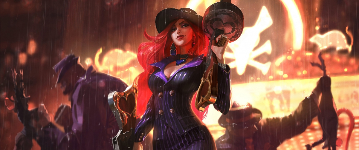 LOL英雄联盟，厄运小姐黑帮狂花主题 4K超高清3440x1440壁纸下载