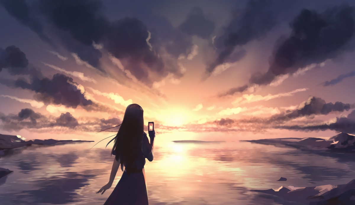 海边少女夜拍，绝美4K动漫壁纸，高清4800x2776，一键下载！