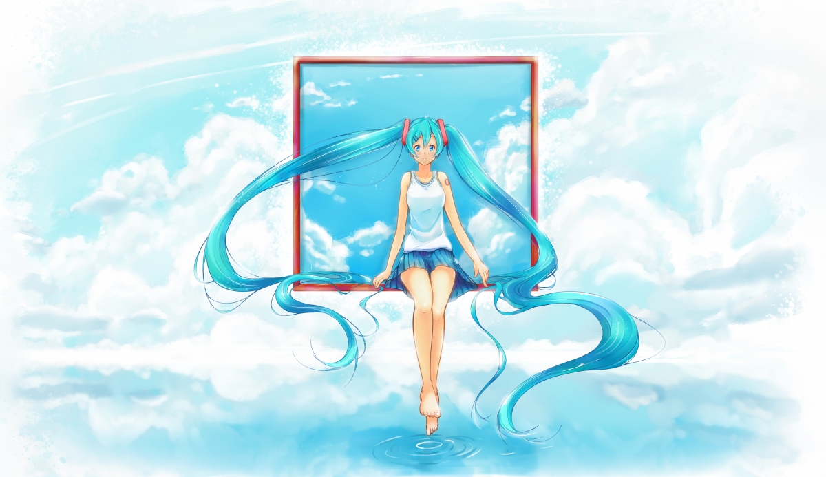 初音未来4K高清壁纸，天空相框版，精美4000x2310分辨率，免费下载
