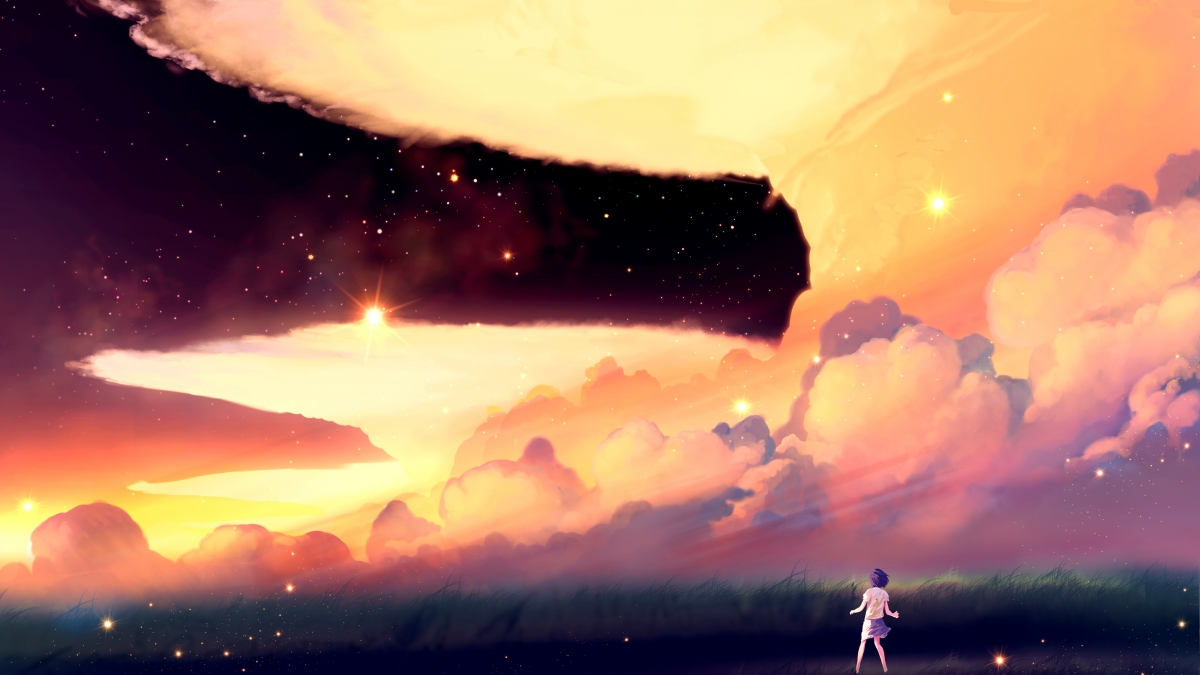 绝美日落云景，少女倩影跃然屏上——4K超清动漫壁纸，4000x2250高清下载