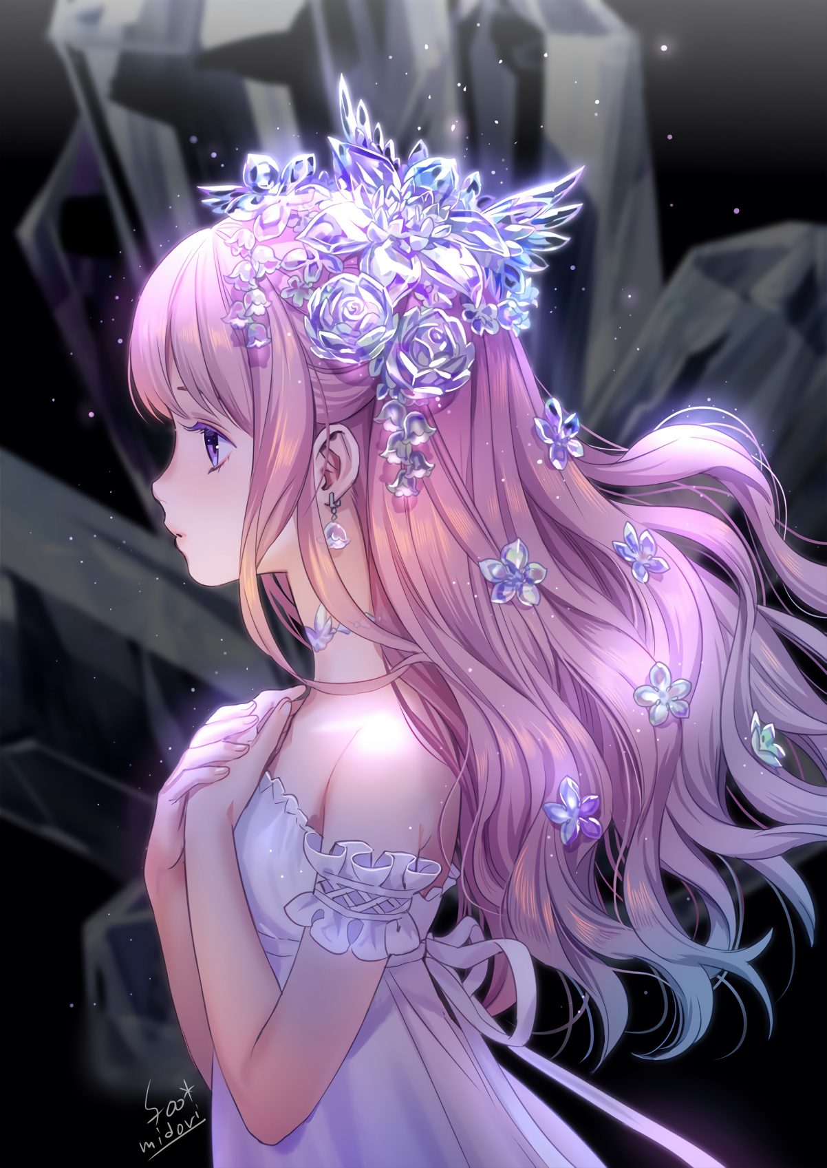 梦幻水晶白裙姑娘，高清4K动漫手机壁纸，竖屏专属，2720x3840超清下载