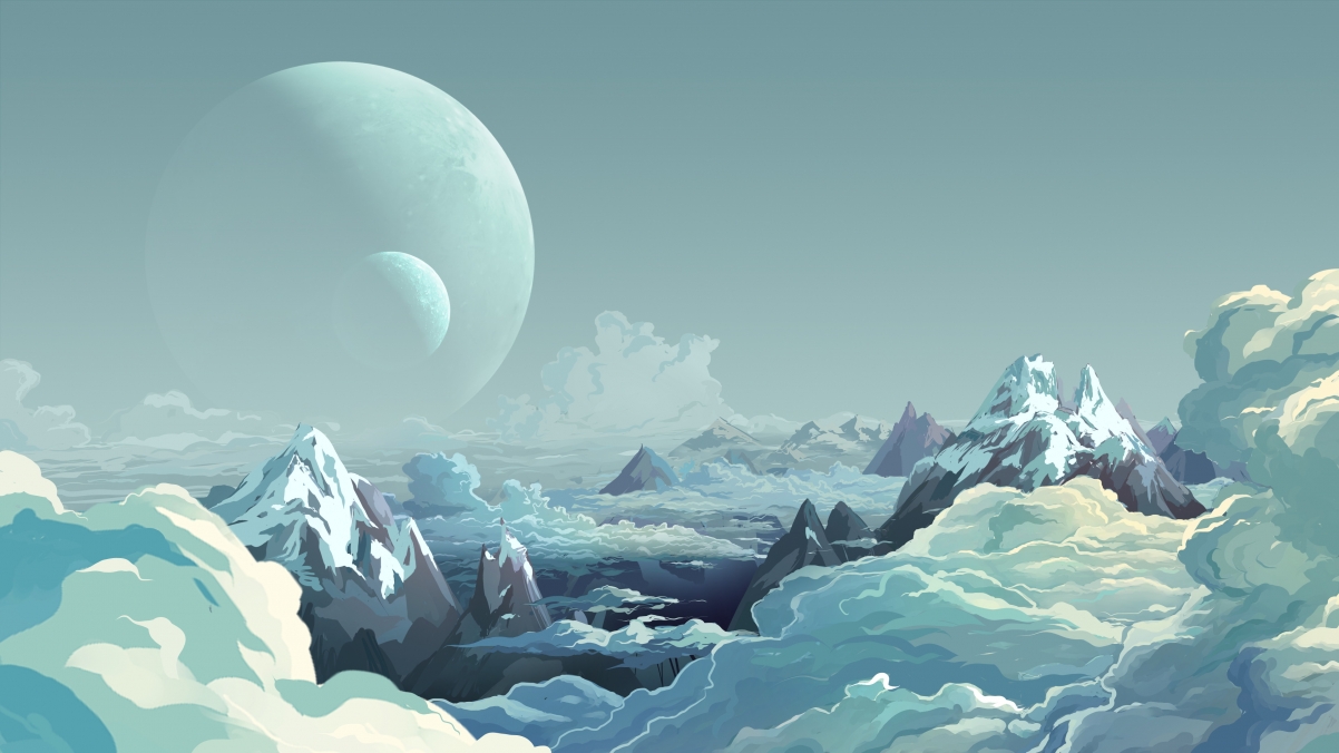 唯美高地月夜云山动漫风景，超清4K壁纸3840x2160，高清下载