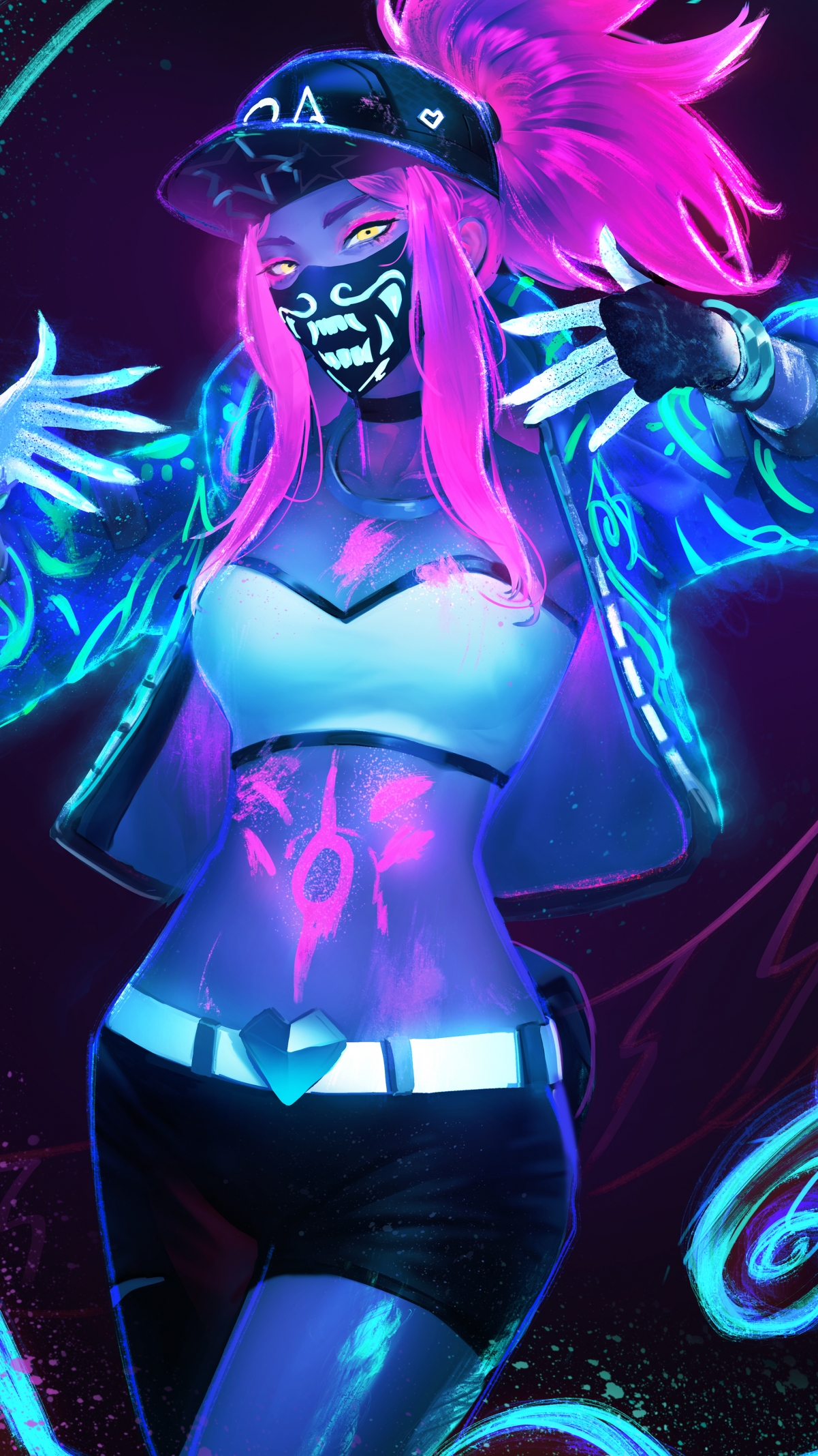 KDA女团Akali Neon炫酷4K手机壁纸，高清2160x3840分辨率，一键下载！