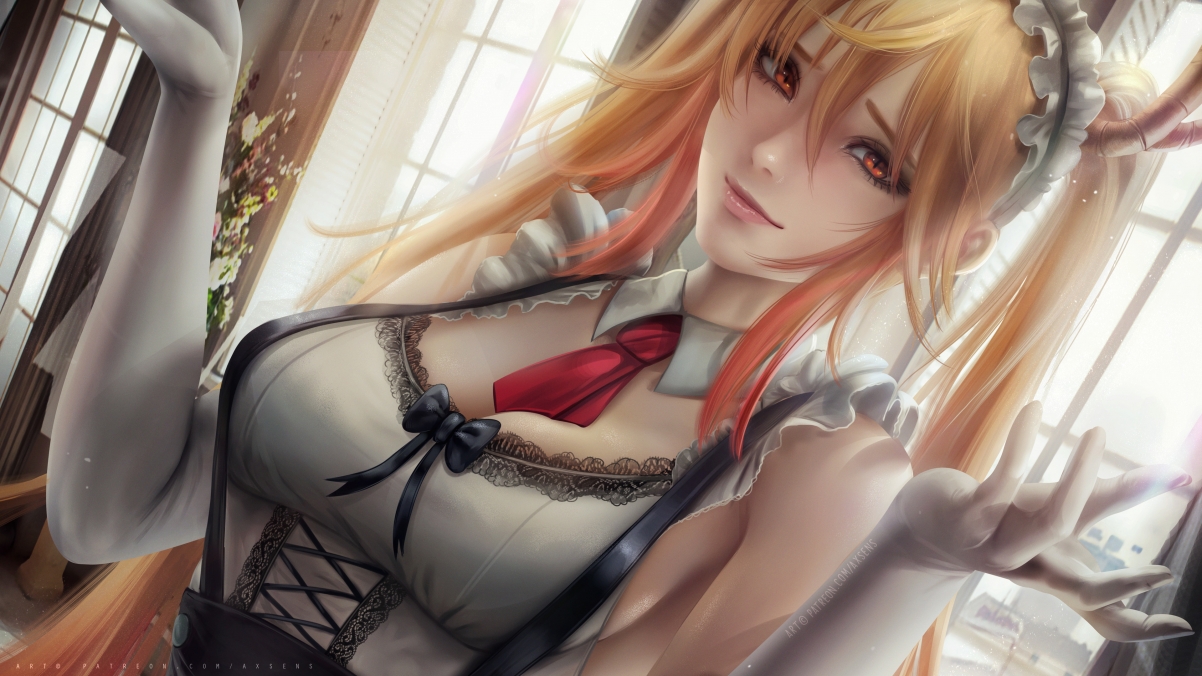 女仆装黄发萌妹动漫4K超清壁纸，3840x2160分辨率，免费下载
