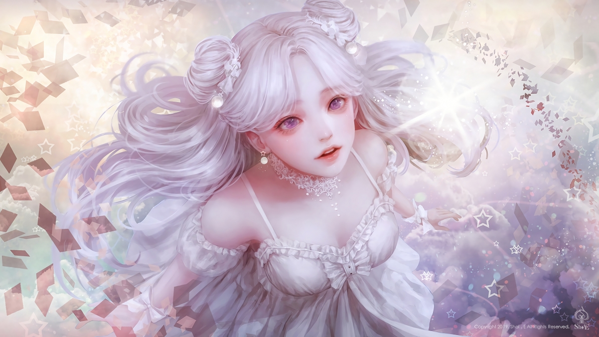绝美天使，白衣女子抬头仰望，高清4K动漫壁纸，唯美画面任你下载