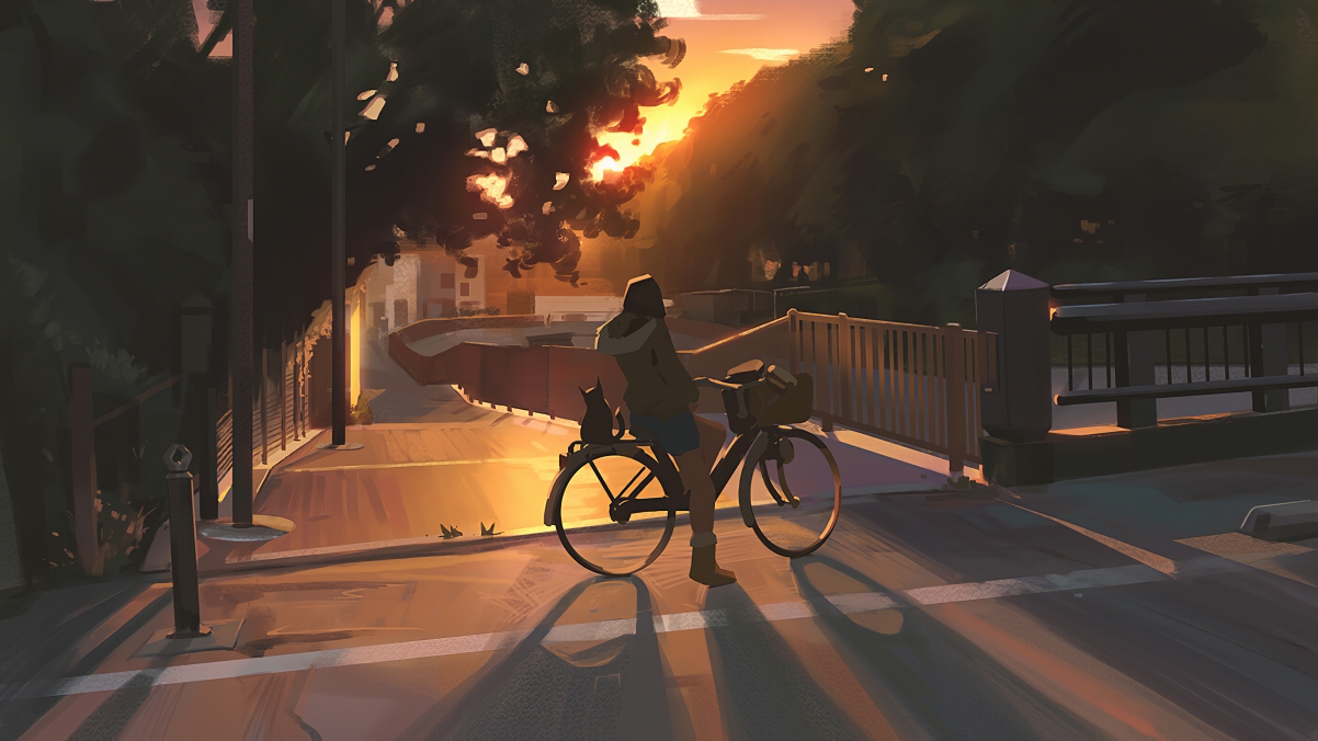 夜晚骑行少女，4K超高清动漫壁纸，3840x2160分辨率，免费下载