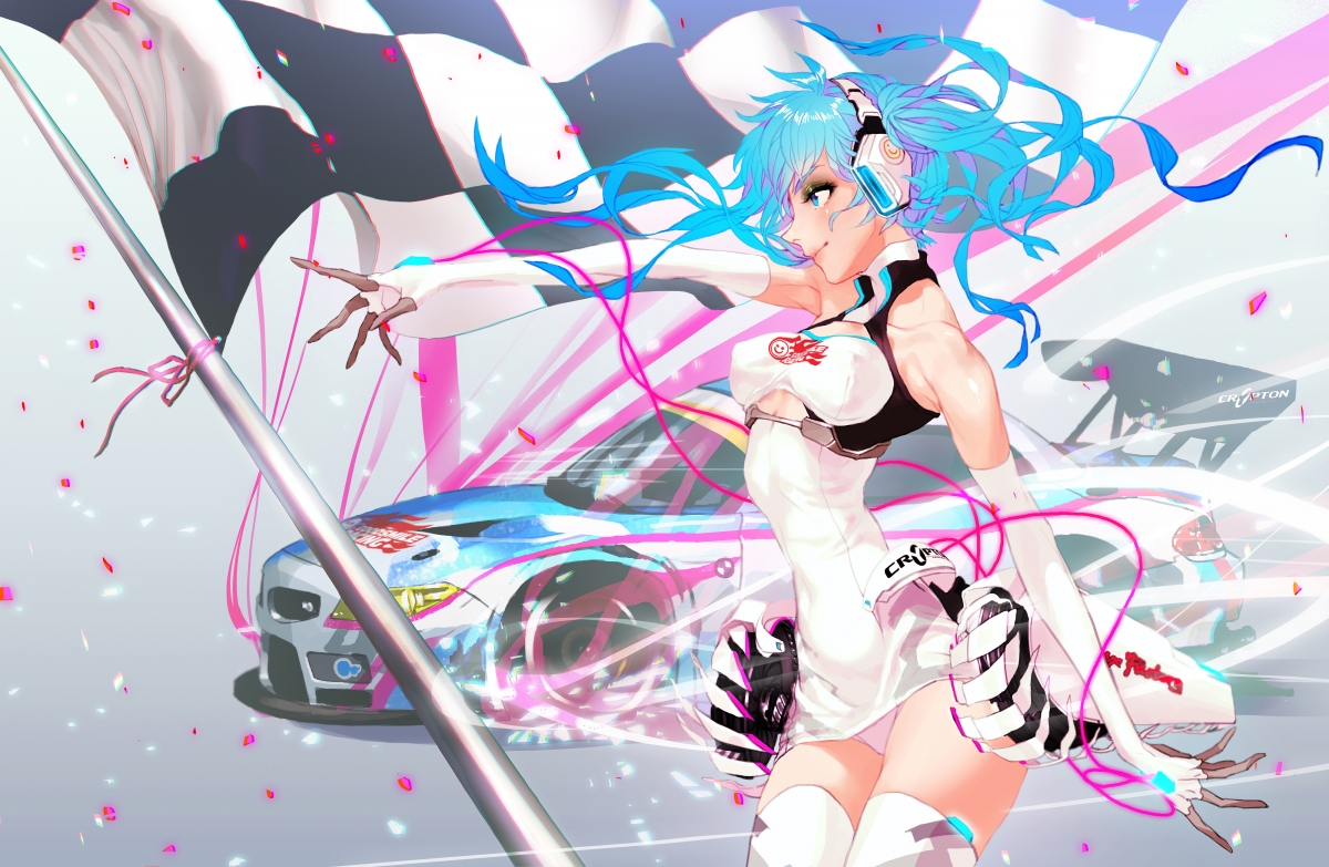 初音未来赛车女郎4K高清壁纸，精美动漫图片，4000x2610分辨率，免费下载