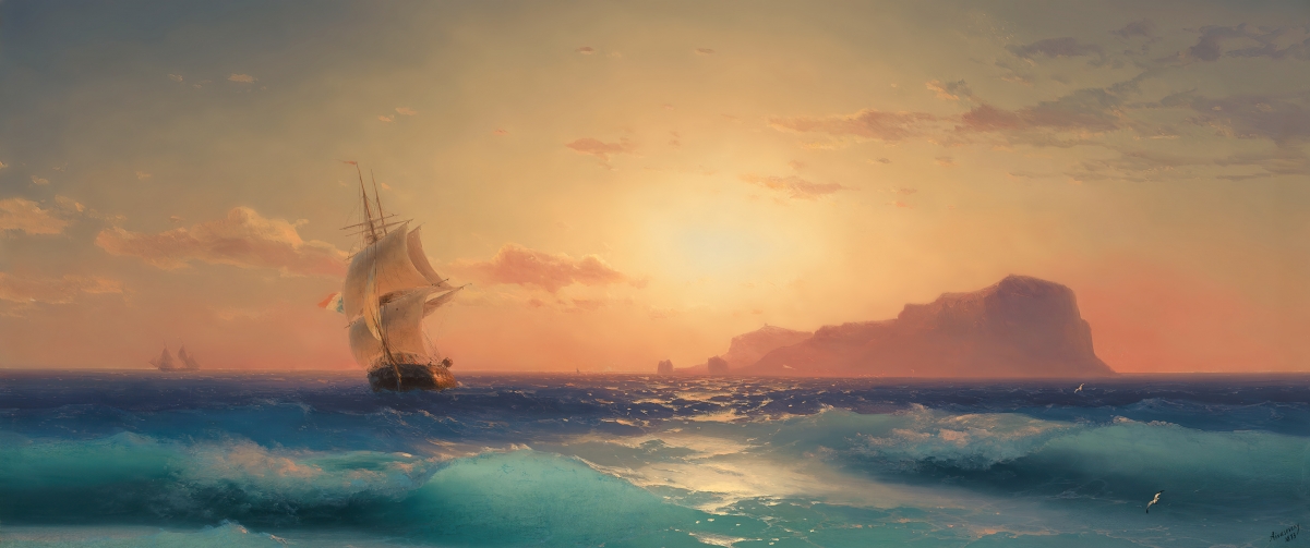 海景帆船动漫壁纸，高清4K带鱼屏，3440x1440超清下载