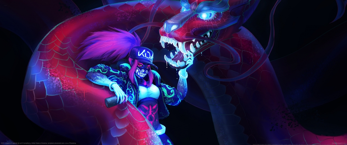 英雄联盟KDA超清Fan Art壁纸，4K分辨率3440x1440，一键下载高清游戏图片
