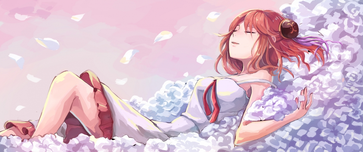 银魂，绝美花海少女动漫壁纸，4K高清3440x1440，一键下载！