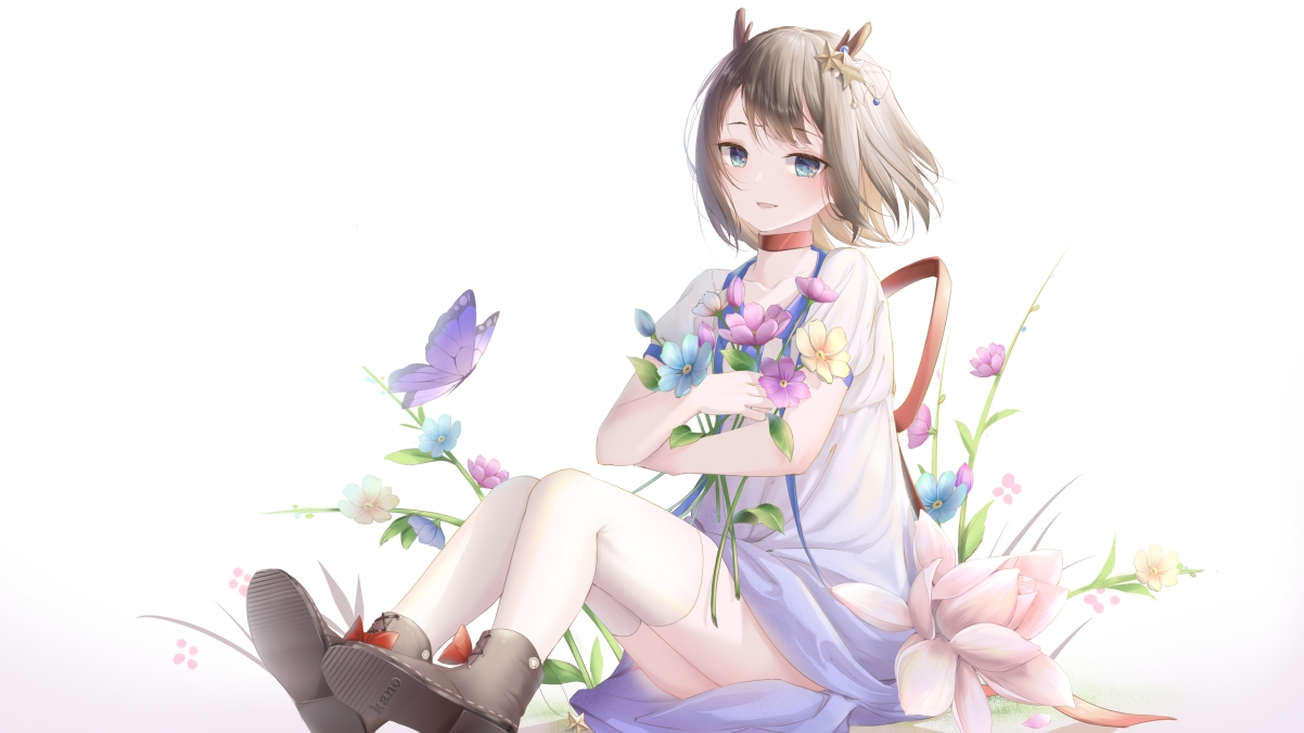 清新少女风，唯美白色背景4K动漫壁纸，高清3840x2160分辨率，免费下载