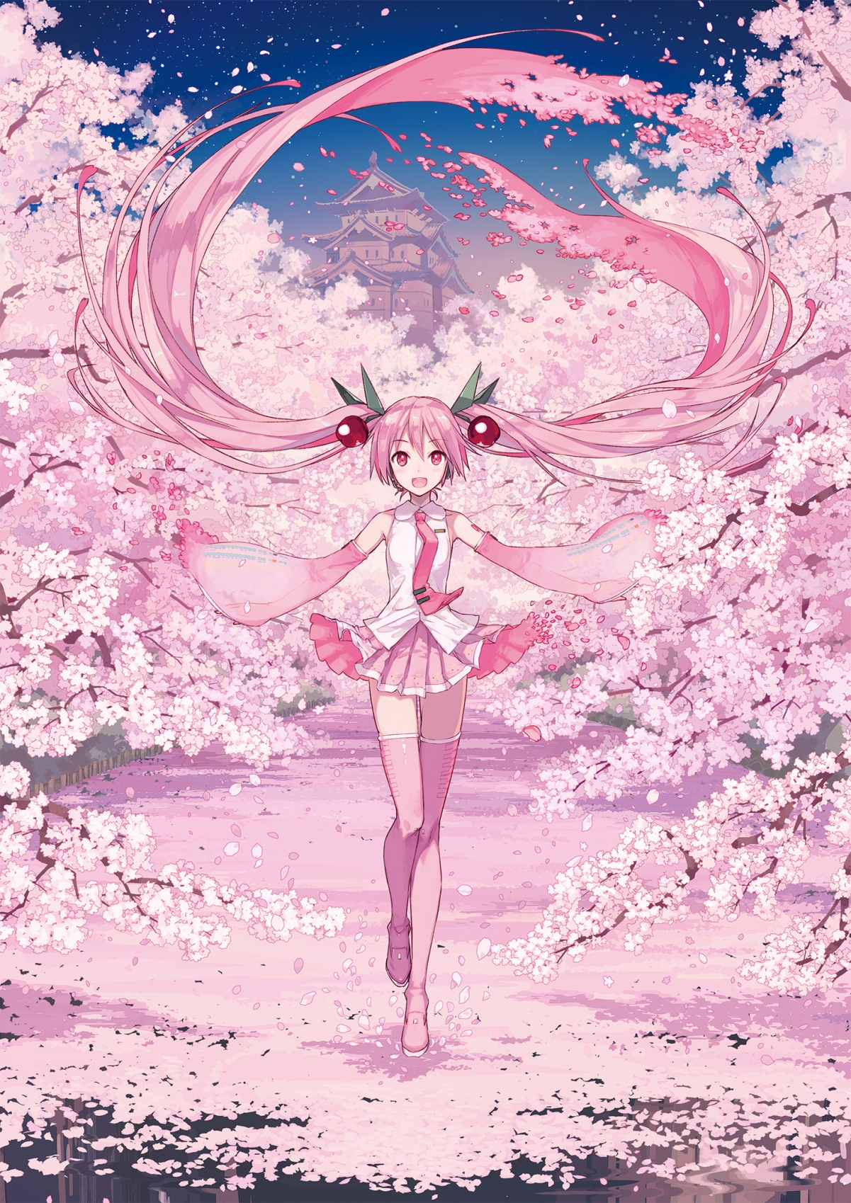 初音未来粉色樱花主题，绝美4K手机壁纸，1485x2100高清下载