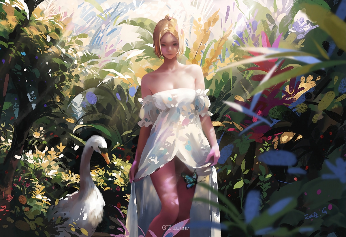 美女白鸟森林奇遇，4K高清动漫壁纸，4000x2748超高清下载