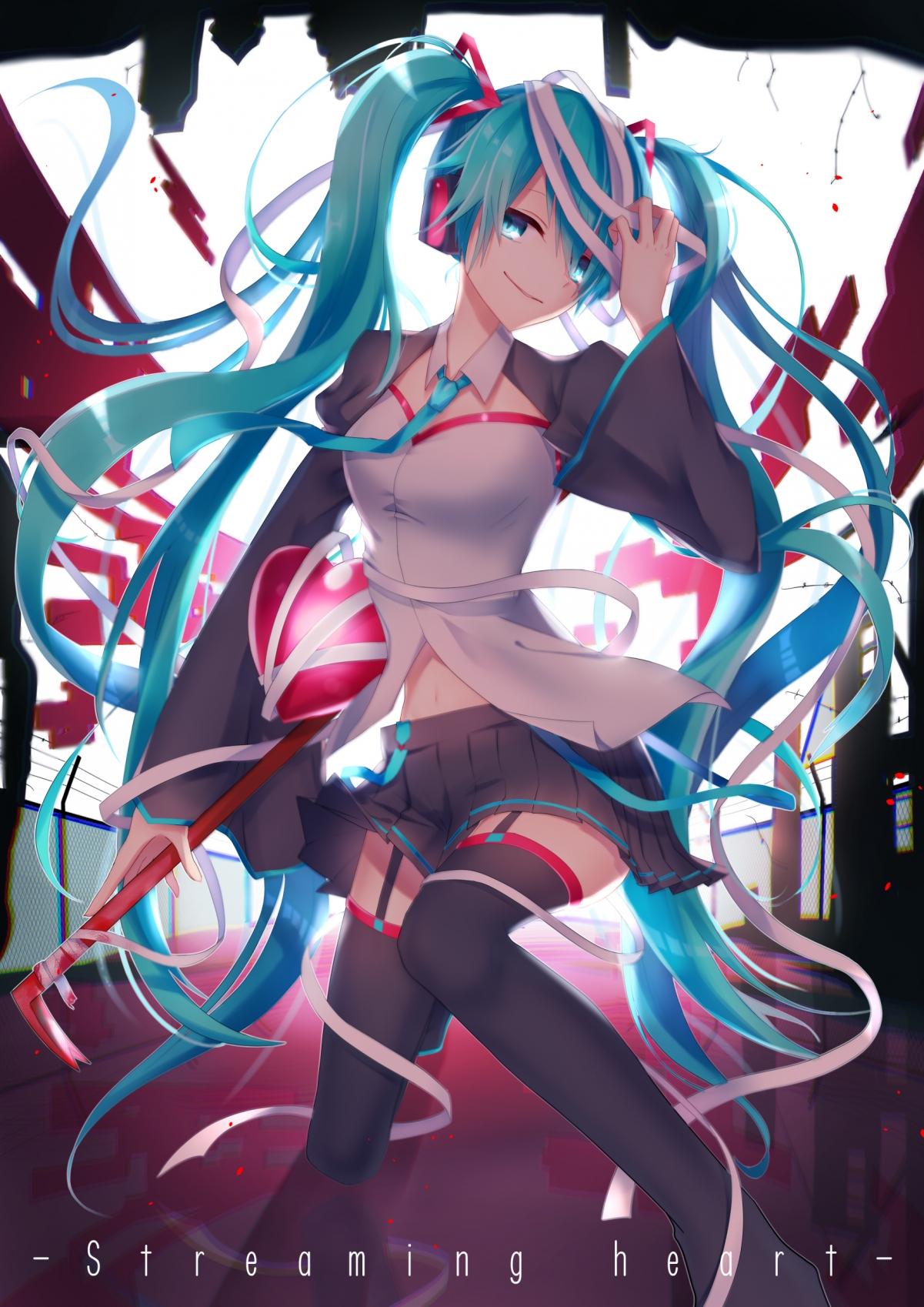 初音未来，绝美长发，黑裤袜魅力，4K超清手机壁纸1736x2454，免费下载