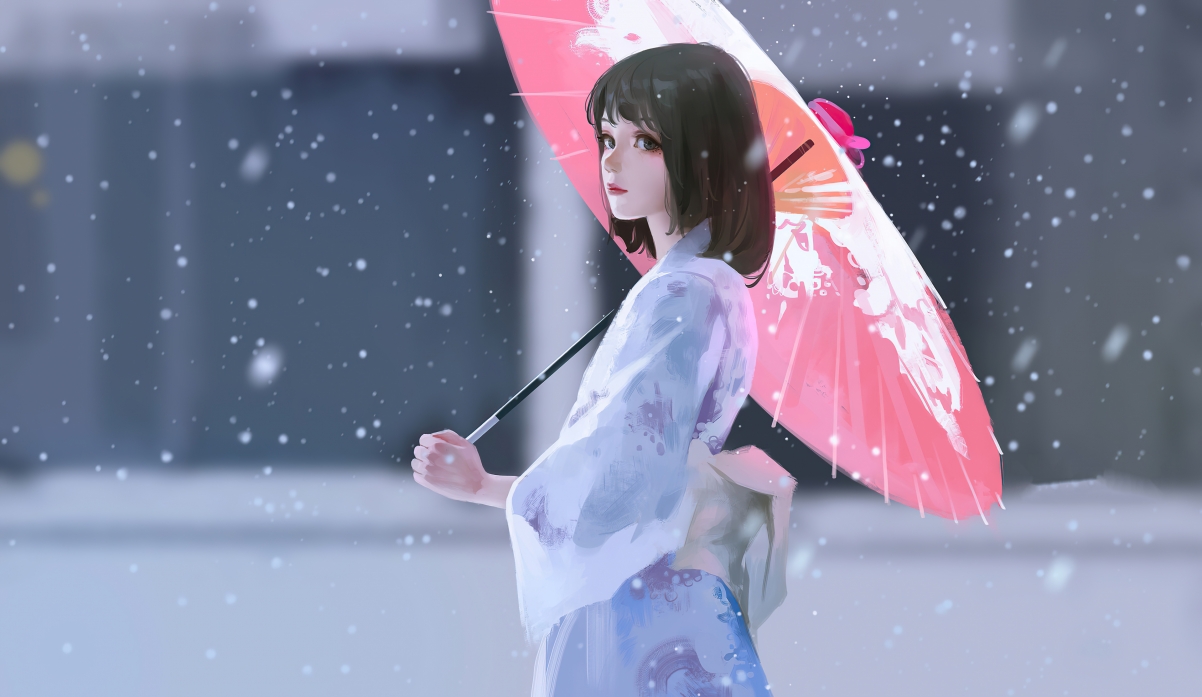 撑伞女孩和服倩影，精选4K动漫壁纸，高清3840x2226下载