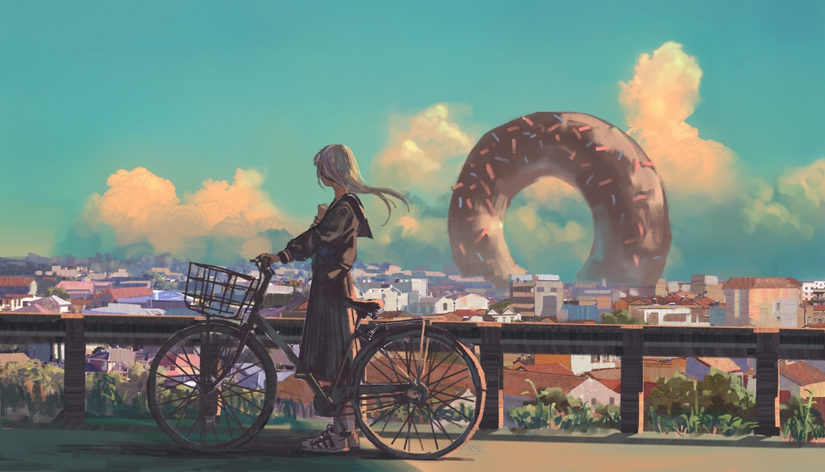 梦幻少女骑行记，单车圈饼的4K高清动漫壁纸下载（4094x2344）