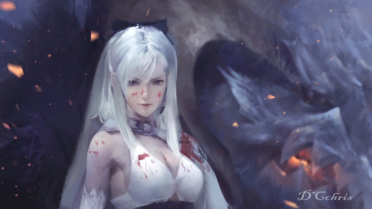 绝美白发女神插画，4K超清壁纸，3840x2160分辨率，高清动漫美图下载
