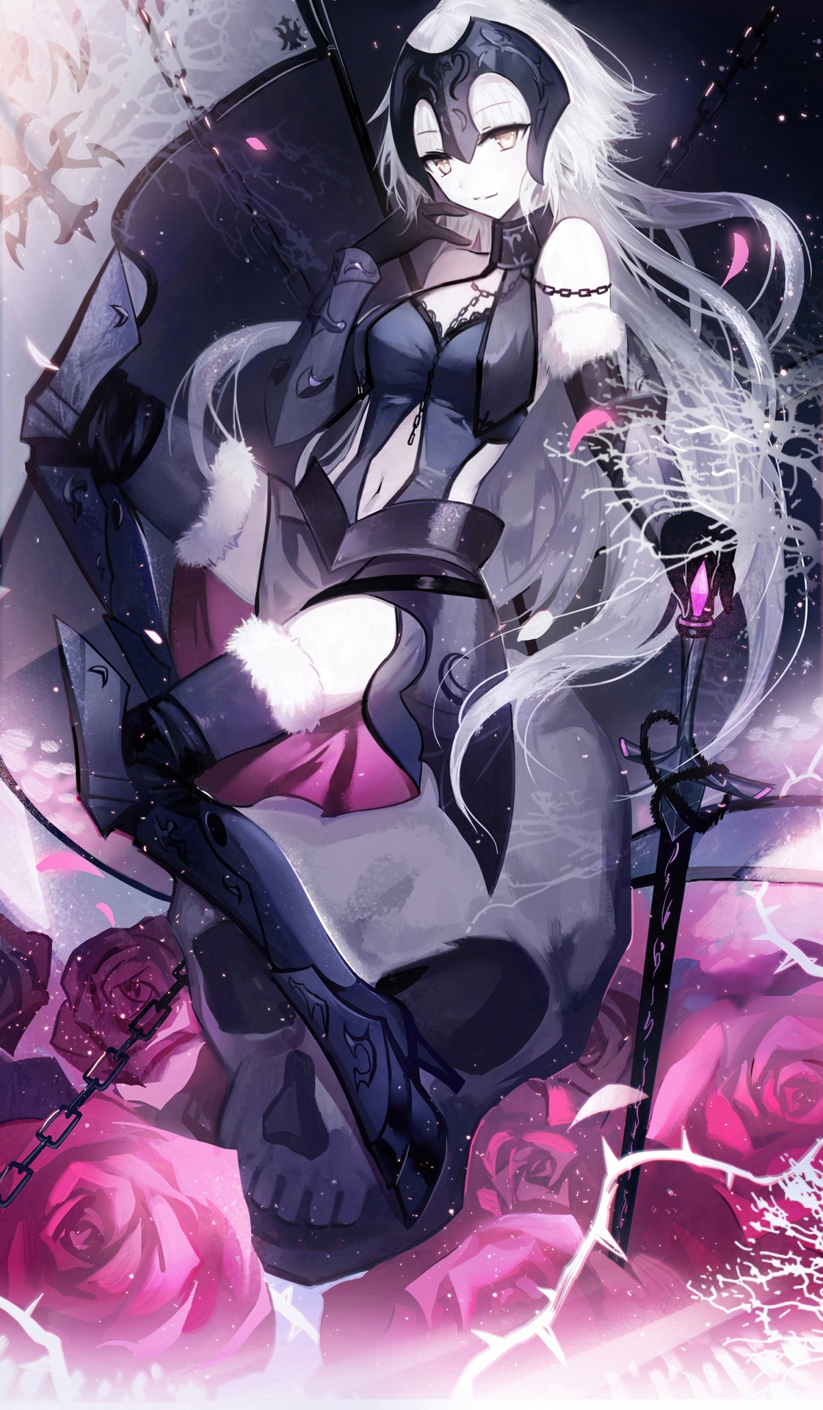 高清4K手机壁纸，可爱动漫美女与玫瑰花，1500x2569分辨率，免费下载