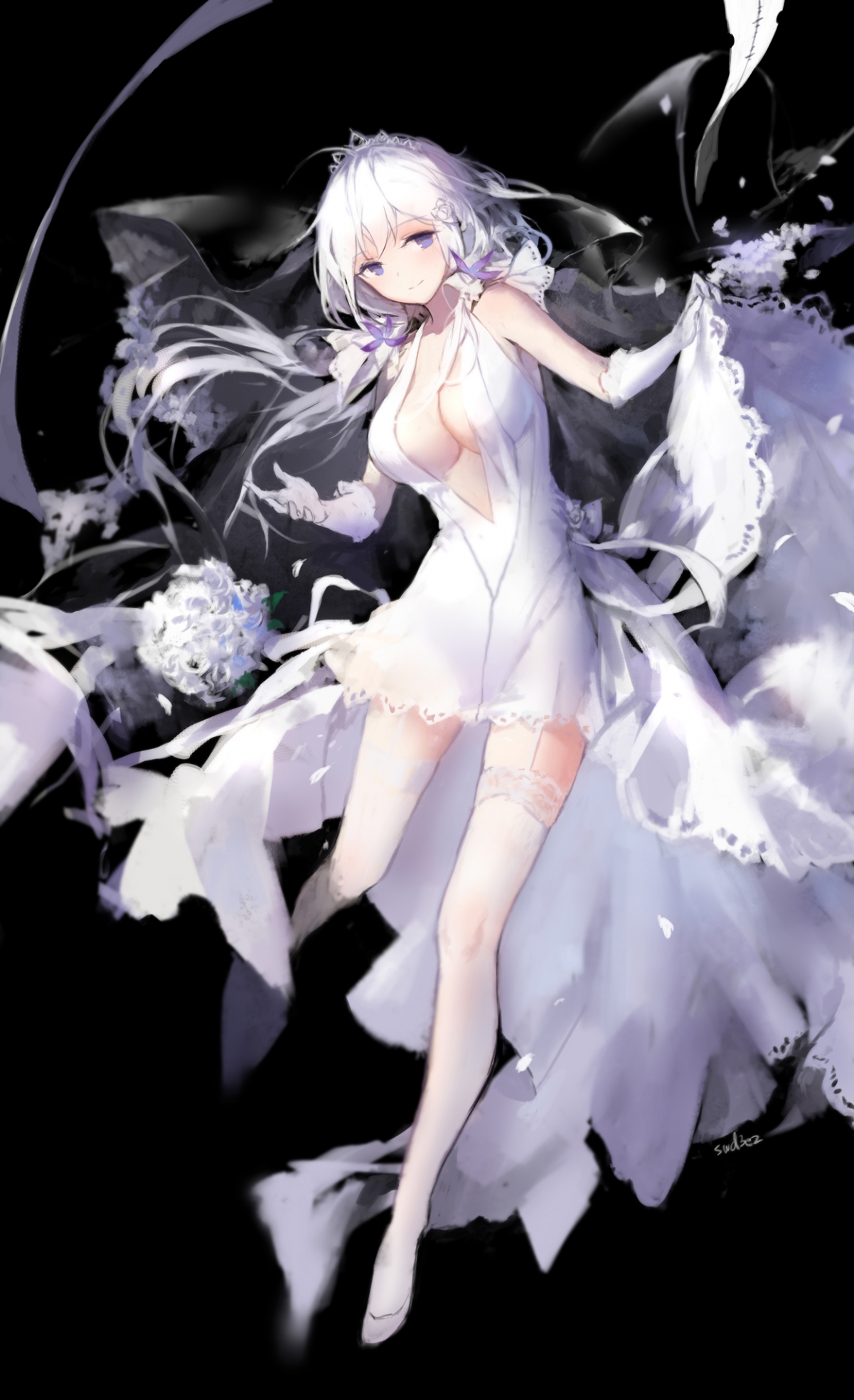 婚纱礼服美女花韵，紫色眼眸面纱轻拂，高清壁纸下载，尽享浪漫瞬间