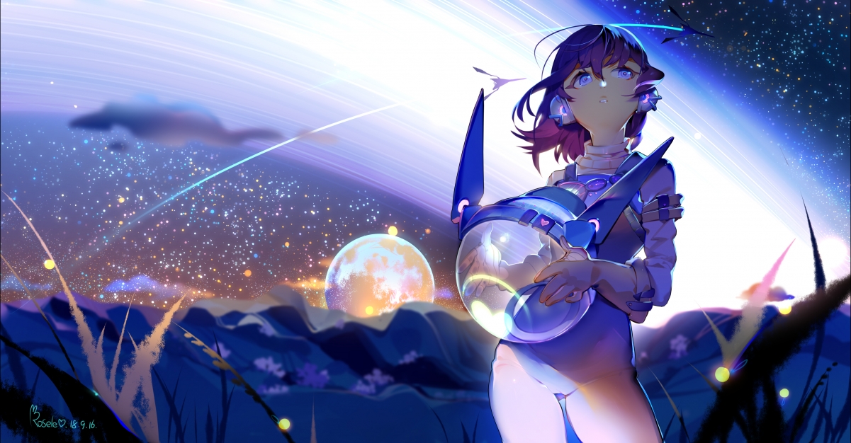 蓝眸女神，夜色动漫壁纸精选，4K高清大图，3848x2008超清下载