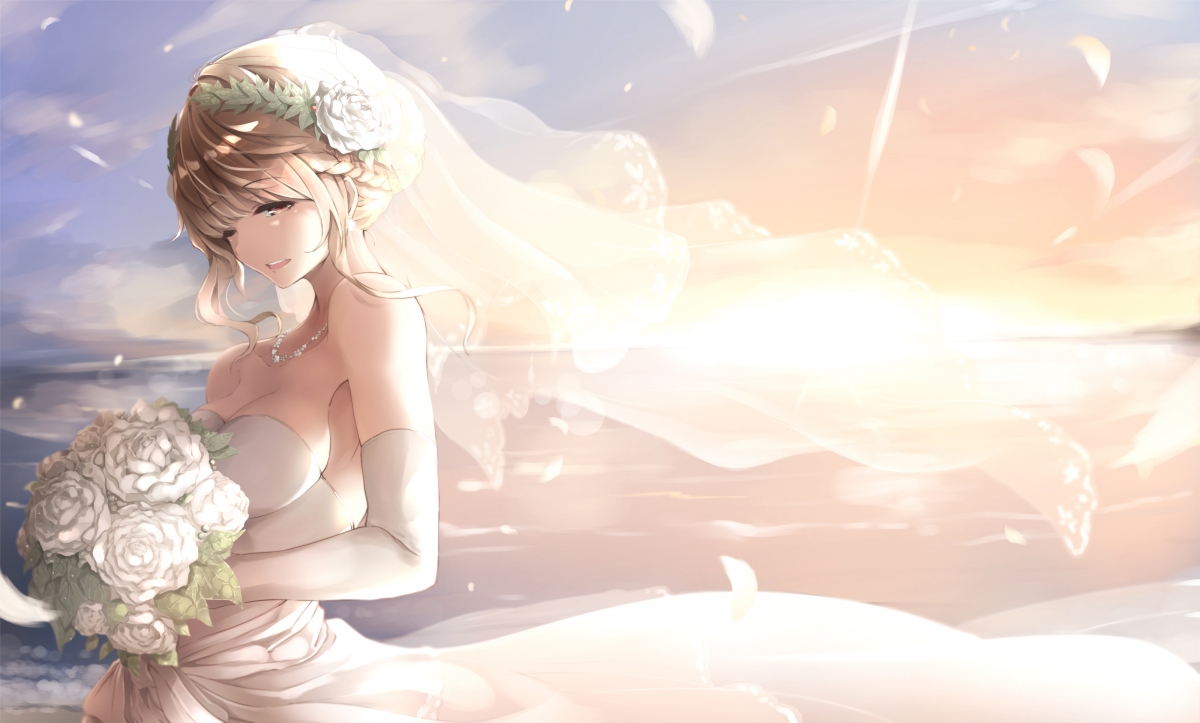 动漫女神鲜花婚纱主题，超高清4K壁纸下载（4000x2410）