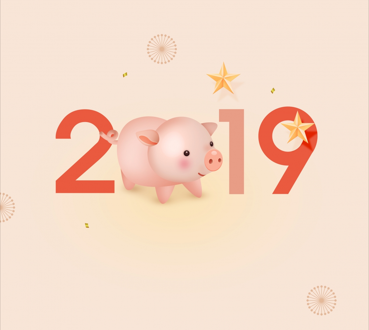 2019猪年萌趣卡通猪迎新年4K高清壁纸，4488x4016分辨率免费下载