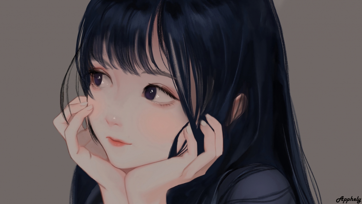 脸红萌娃思考瞬间，绝美动漫少女4K超清壁纸，3840x2160高清下载