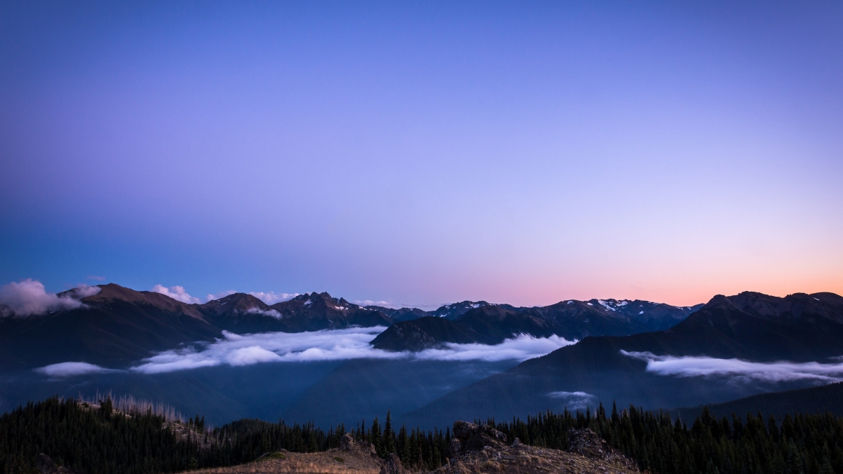 奥林匹克国家公园蓝山绝美日落，4K高清风景壁纸，3840x2160分辨率，免费下载